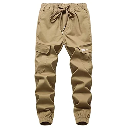 Boys Outdoor Cargo Pants Leisure Elastic Waist Kids Joggers Pants - Khaki, 160