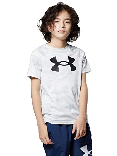 Boys' Tech Big Logo Printed Short-Sleeve T-Shirt , White (100)/Black , Youth X-Small