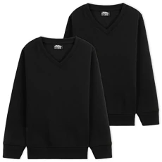 Boys V Neck Sweatshirt with Long Cuffed Sleeves (Black - 2 Pack, 4-5 Years) Boys V Neck Sweatshirt with Long Cuffed Sleeves (Black - 2 Pack, 4-5 Years)