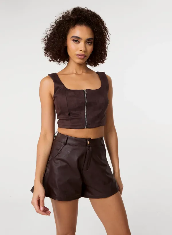 Bra Cup Suede Top - / - CHOCOLATE