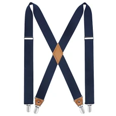 Braces for Men Trousers with Very Strong 4 Clips Heavy Duty Suspenders X Style Navy Blue Adjustable Suspender