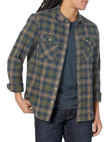 Brand Jeans Men's Triple Needle Plaid Long Sleeve Shirt, Bronze Green, 3XL