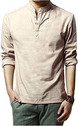 Brand Men Casual Long Sleeve Linen Shirts Beach Shirts Size XXX-Large