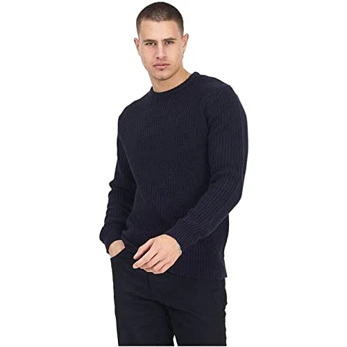 Brave Soul Mens Crew Neck Jumpers Pullover Long Sleeves Fisherman Knitwear Casual Sweater Trendy Sof