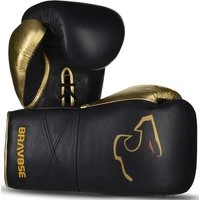 Bravose Elite Pro Lace Up Leather Sparring Boxing Gloves Black 10oz