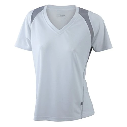 Breathable Ladies' Running Shirt with V-Neck (XL, White/Silver)