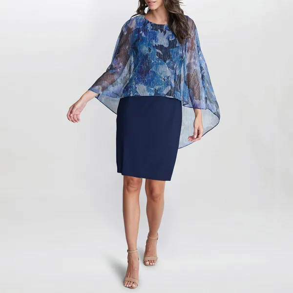 Brenya Floral Print Shimmer Popover Dress - Navy
