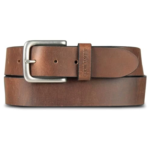 Bridle Leather Belt with Antique Nickel Buckle and Reinforced Holes for Durability- TAN - L, Tan