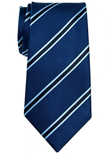 British Bar Striped Woven Microfiber 3.15" Men's Tie - Navy Blue