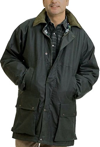 British Quilted Padded Country Wax Cotton Rain Jacket (M, Olive)