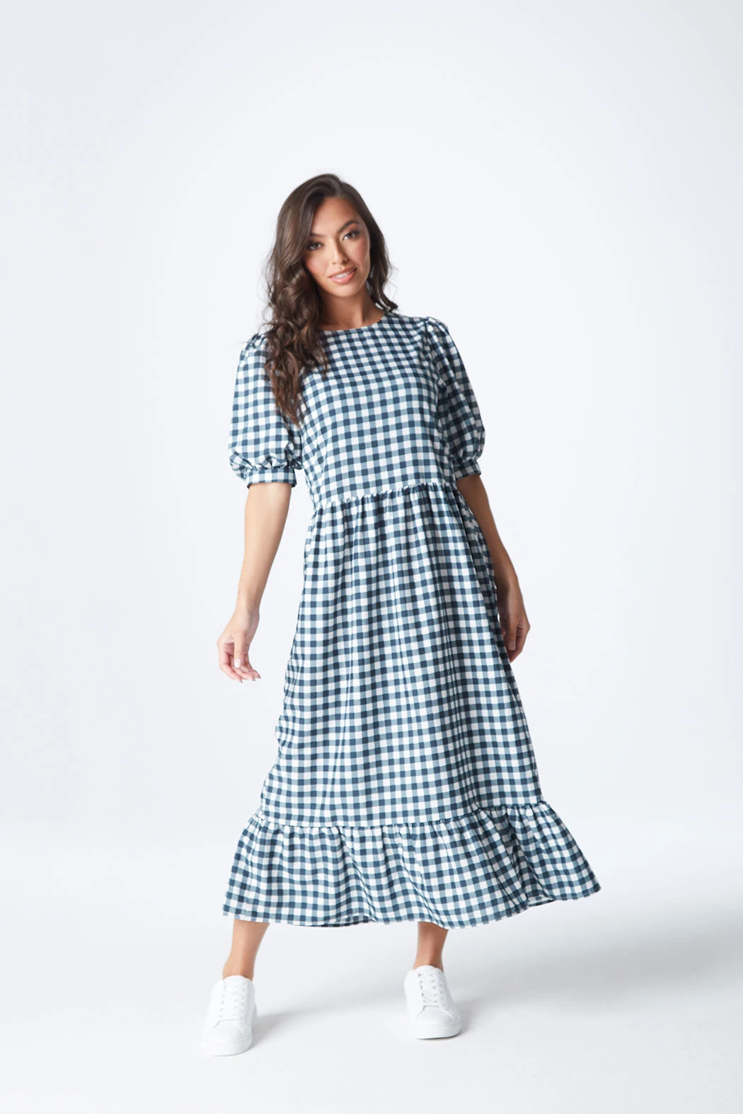 Brittany Check Smock Dress Green /
