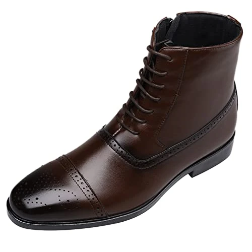 Brogue Shoes Mens High Lace-Up Boots Classic Formal Business Leather Shoes Dress Shoes Slip on Drivi