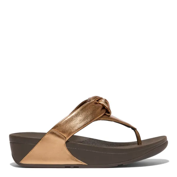 Bronze Leather Lulu Padded Knot Toe Post Sandals - Gold
