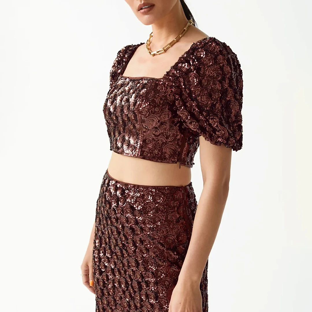 Bronze Ryder Sequin Top - Brown