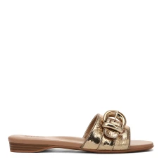 Bronze Santiago Leather Flat Sandals - Gold