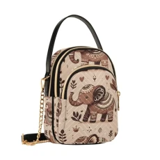 Brown Boho Elephants Crossbody Bag for Women, Detachable Chain Bag Phone Purse Shoulder Handbag Wallet