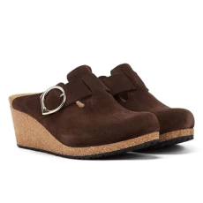 Brown Fanny Ring-Buckle Suede-Leather Roast Women's Brown Wedges