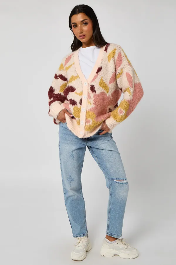 Brown Floral chunky cardigan