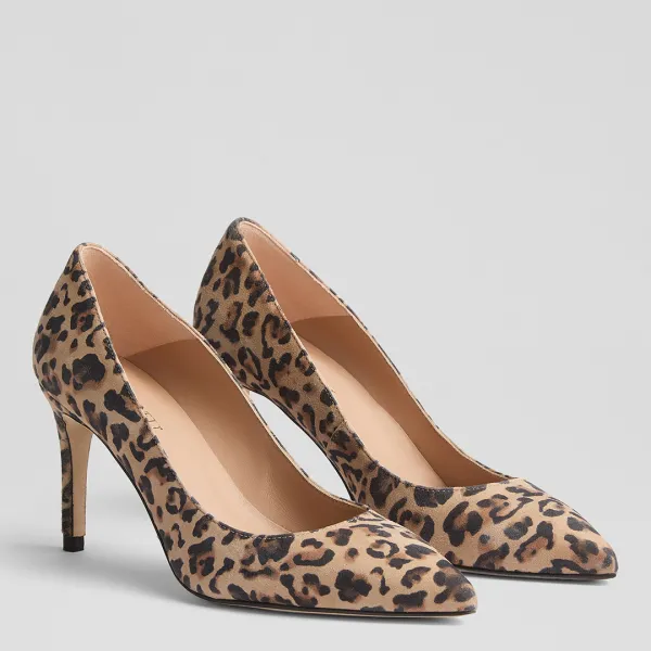 Brown Floret Leopard Suede Closed Court Heels - Multi