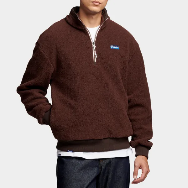 Brown Funnel Neck Washed Fleece
