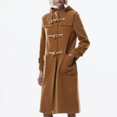 Brown Hooded Wool Blend Duffle Coat