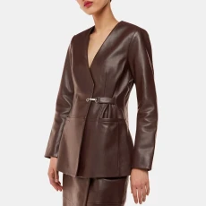 Brown Josie Wrap Leather Blazer
