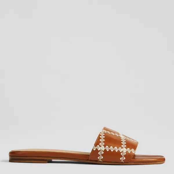 Brown Leather Hema Flat Sandals - Brown