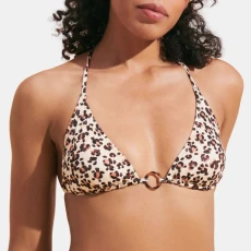 Brown Leopard Print Flox Bikini Top - Beige
