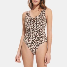 Brown Leopard Print Fox Swimsuit - Beige