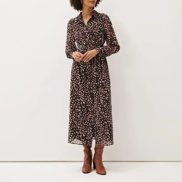 Brown Libby Ruched Midi Dress - Pink