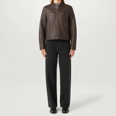 Brown Pine Leather Jacket - Beige