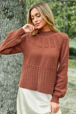 Brown Puff Long Sleeve Mockneck Jumper