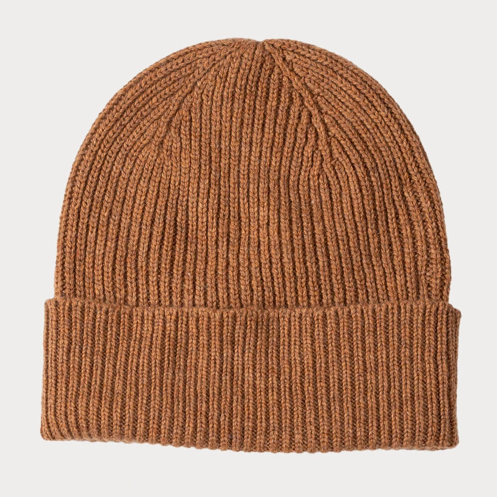 Brown Rib Knit Cashmere Beanie