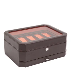 Brown/Orange Windsor Vegan Leather Piece Watch Box with Drawer