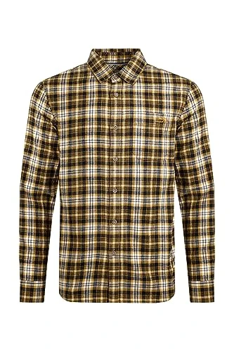 Broxton Organic Long Sleeve Herringbone Check Shirt Mustard Size 2XL