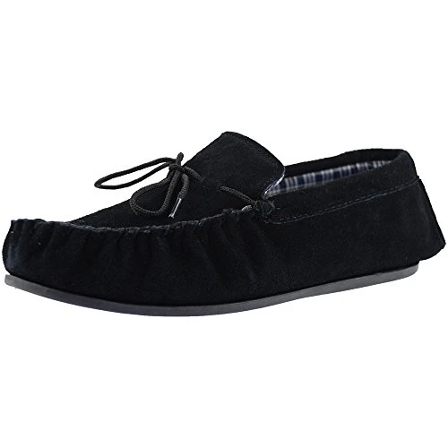 BRUCE Moccasin Slipper - Black (Black Real Suede) (Mens UK 8 / EU 42)