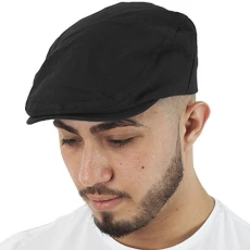 Brushed Cotton Flat Cap-Black