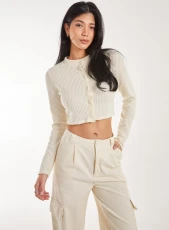 Brushed Long Sleeve Cardigan  - L  - IVORY