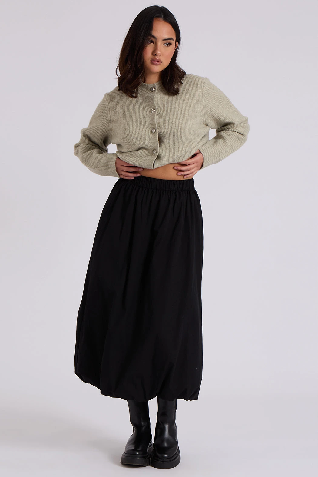 Bubble Hem Midi Skirt /