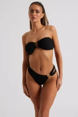 Bubble Texture Gold O-Ring Bandeau Bikini Top Black /