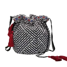 Bucket Shoulder Lady Messenger Bag Striped Cloth Tassel Handbag (Twill Black White) Bucket Shoulder Lady Messenger Bag Striped Cloth Tassel Handbag (Twill Black White)