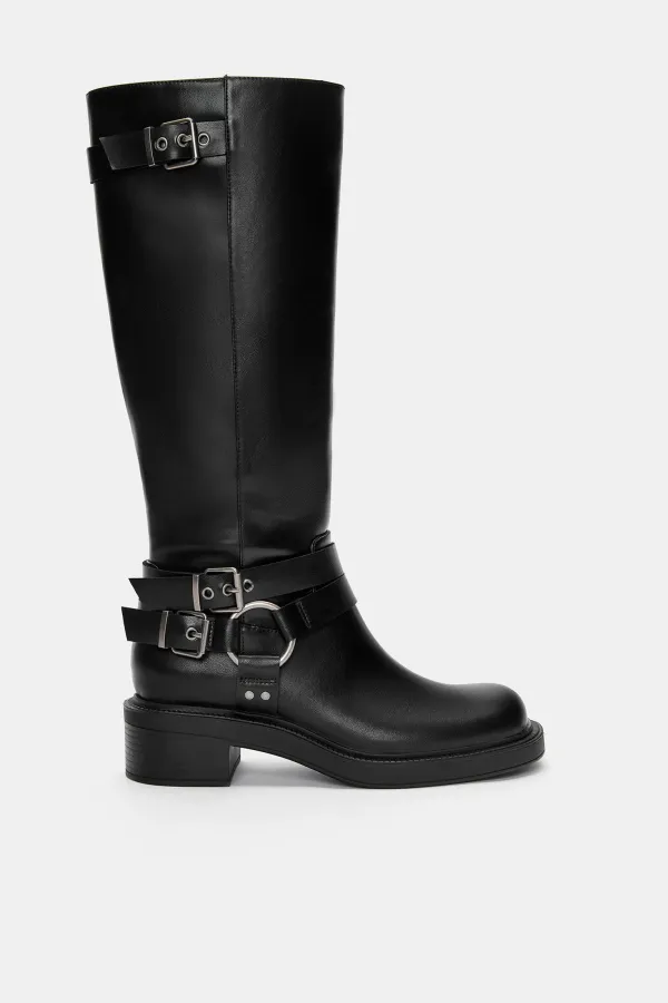 Buckle Biker Boots - Black