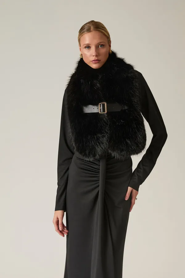 Buckled Black Faux Fur Collar - Size One Size