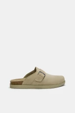 Buckled Leather Clogs - Ecru