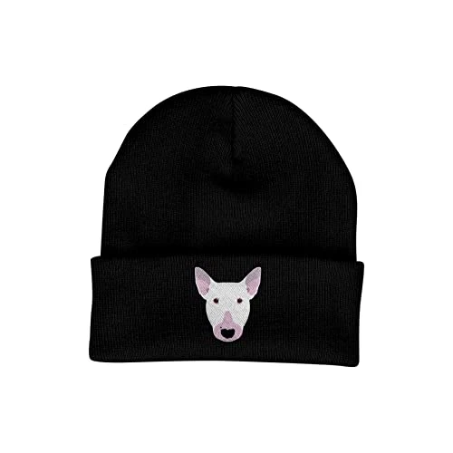 Bull Terrier Beanie Hat - Dog Lovers Gifts for Women - Winter Hats for Women - Knitted Wooly Ladies Hats - Dog Walking Accessories - Embroidered Gifts for Dog Lovers Black