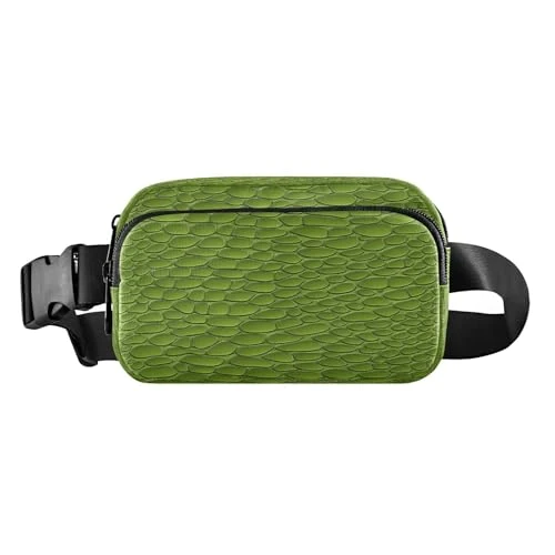 Bum Bag Waist Fanny Pack for Men Women Green Crocodile Leather Texture Belt Bag Bumbag for Dog Walking Running Cycling Hiking Travel Workout with Adjustable Strap