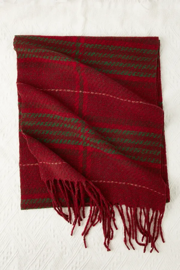 Bundle Up Plaid Scarf - Red