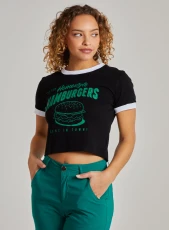 Burger Slogan Cropped T hirt Black