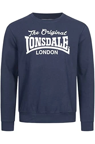 BURGHEAD Men's Crew Neck Sweatshirt Regular Fit, Navy/White, L