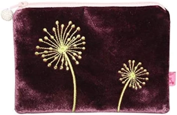 Burgundy Alliums Emroidered Velvet Purse with Beaded Detail Zip Pull